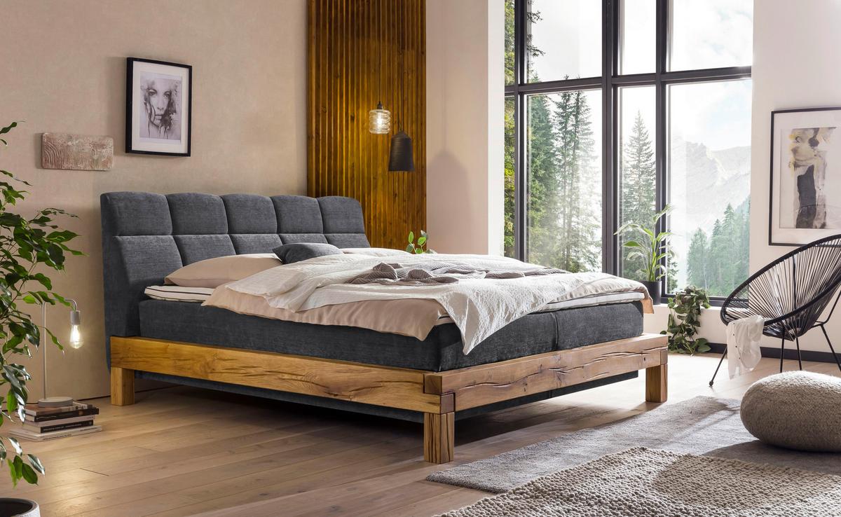 Boxspringbett Mit Topper 160x200 Bed Bull - Anthrazit/Buchefarben, Natur, Textil (160/200cm) - Livetastic