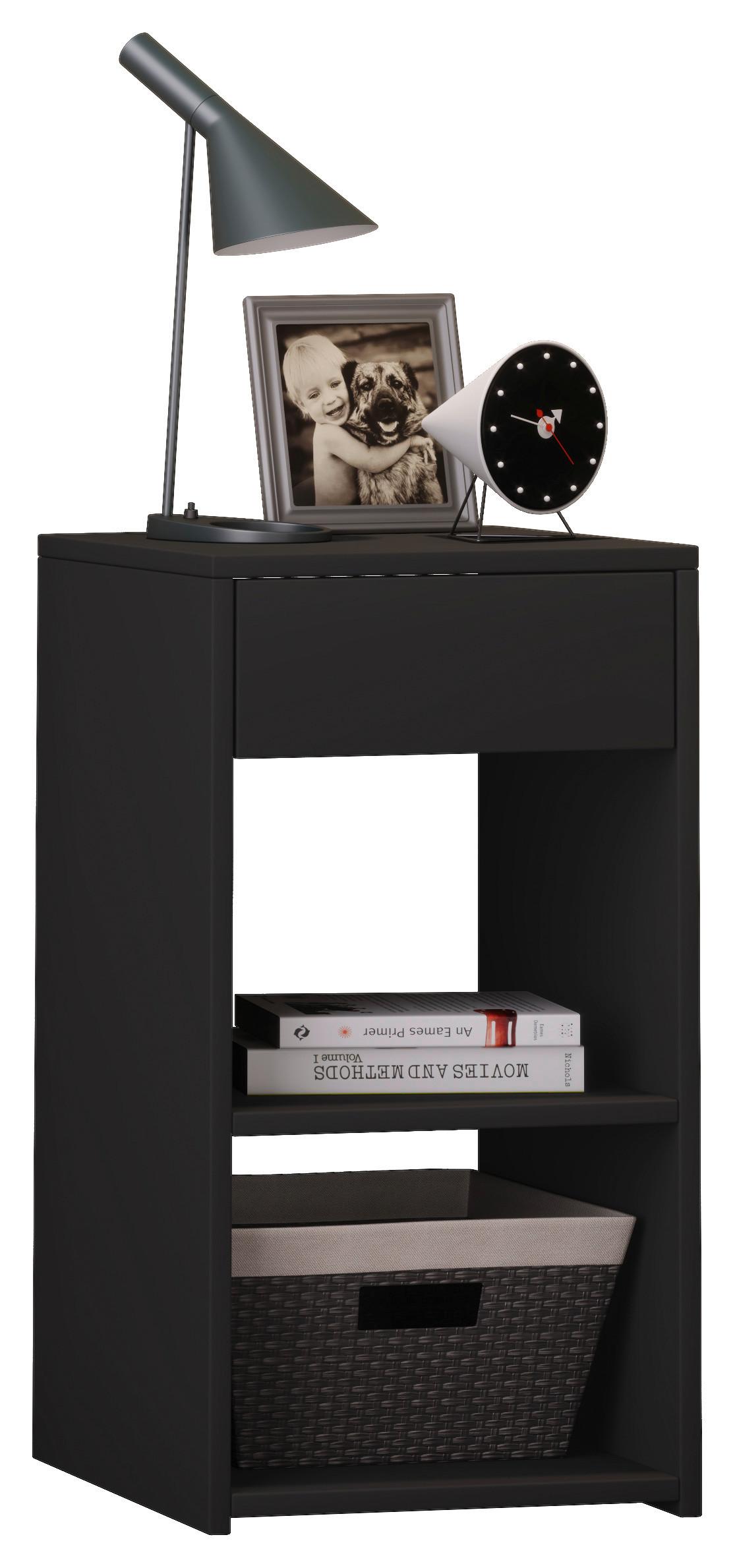Beistelltisch mit Schublade Sleda Max B: 35 cm Schwarz