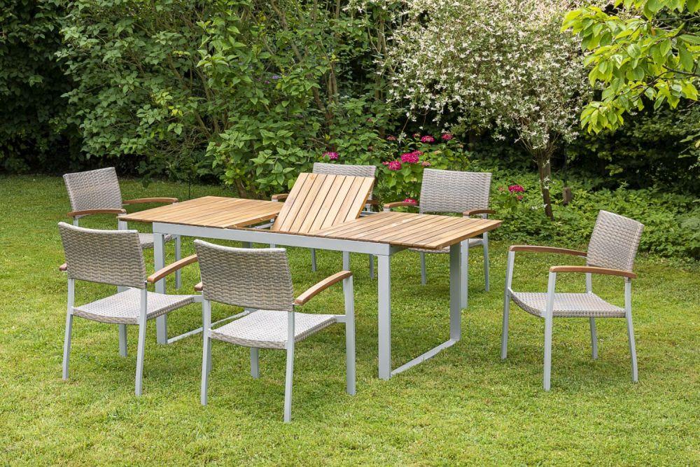 Gartentischgruppe aus Aluminium und Akazienholz