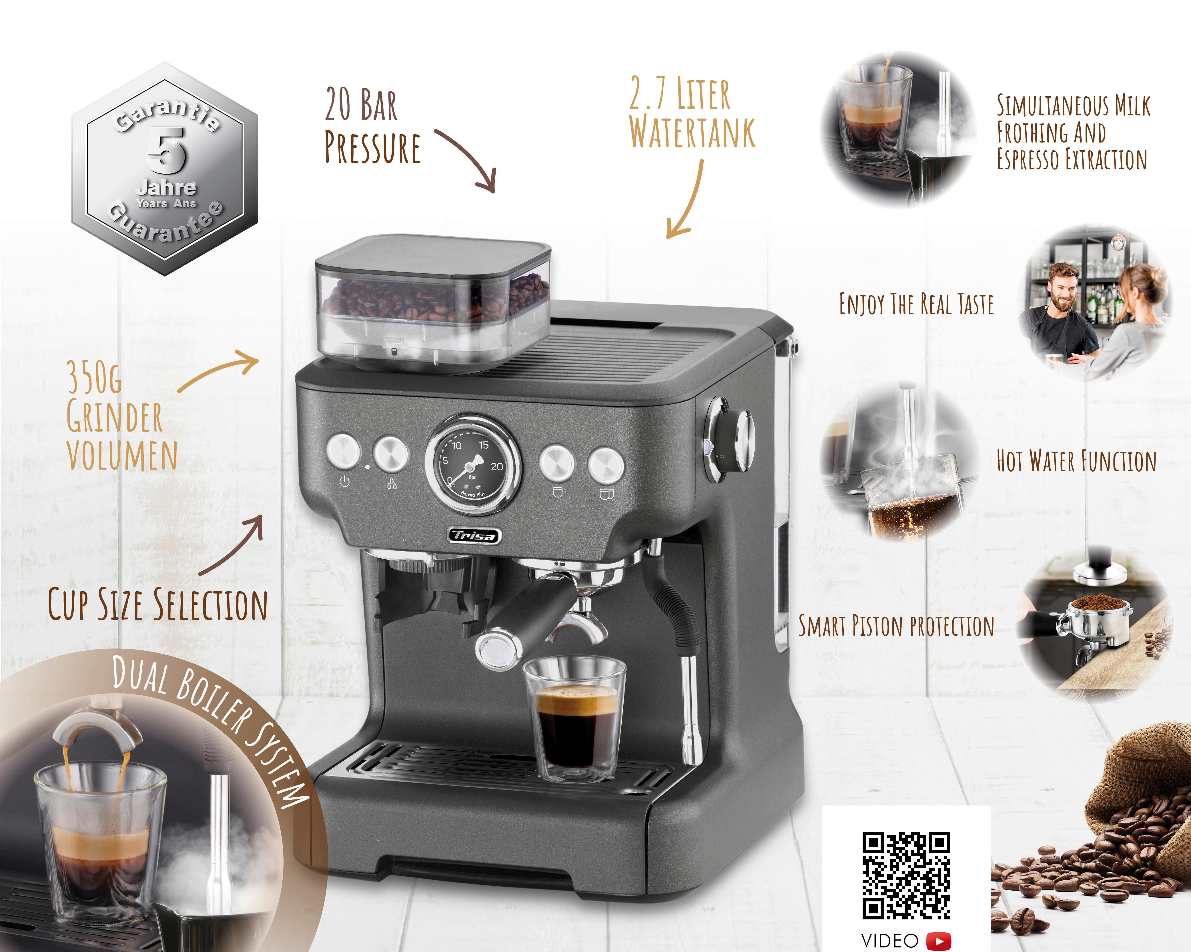 Espressomaschine Barista Plus 20 Bar 2,7 L Für 2 Tassen - Akaziefarben, Basics, Metall (32,5/41/28cm) - Trisa Electronics