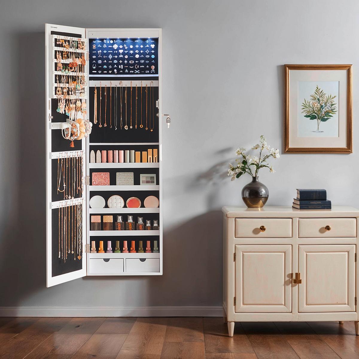 Schmuckschrank Weiß B: 37 Cm - Weiß, Basics, Holzwerkstoff/Metall (37/110/10cm)