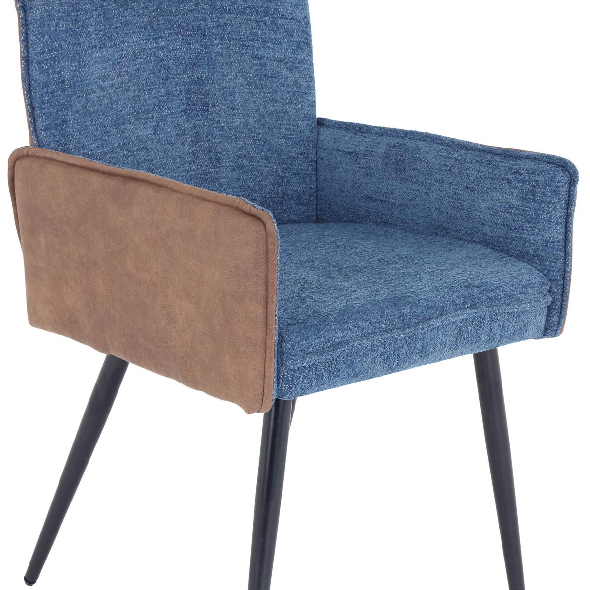 Armlehnstuhl Cory Blau/braun Gepolstert - Blau/Schwarz, MODERN, Textil/Metall (57/84/57cm) - MID.YOU