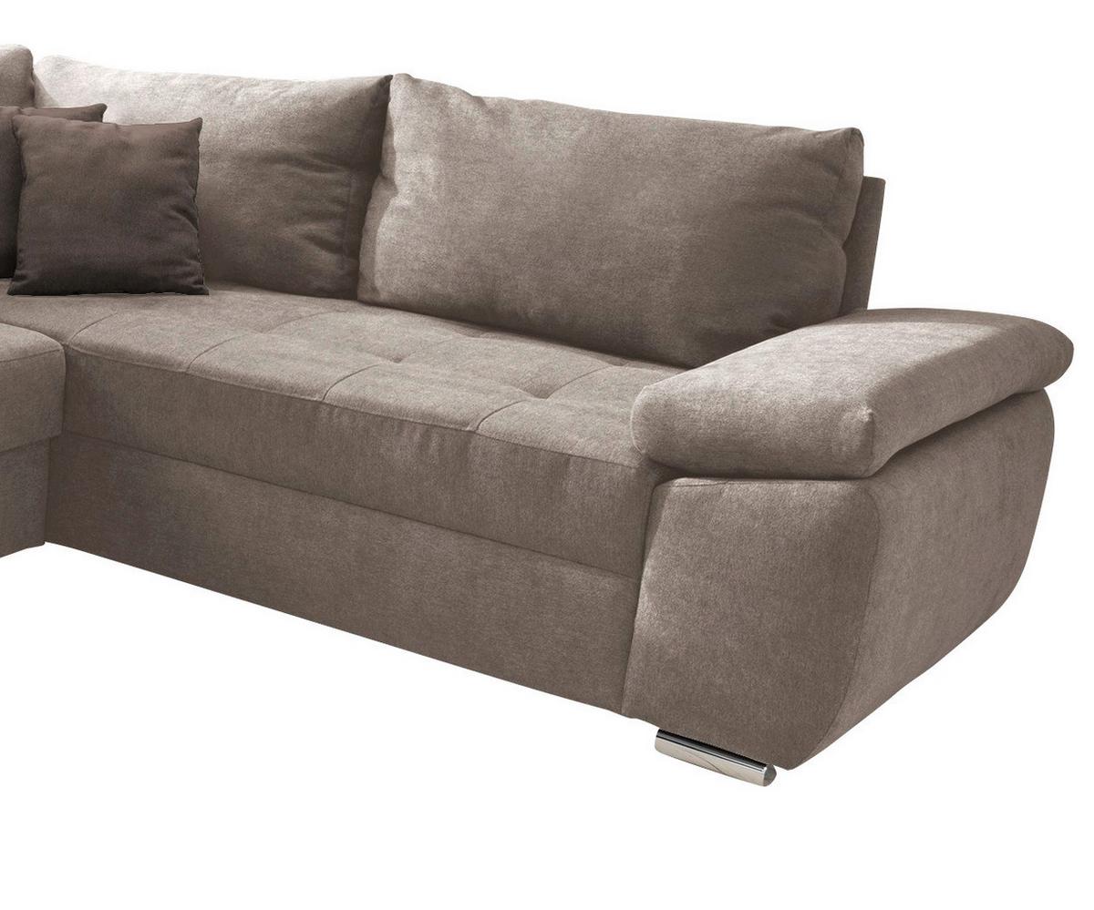 Wohnlandschaft Terana Mit Schlaffunktion, Taupe - Taupe/Chromfarben, KONVENTIONELL, Textil (157/305/219cm) - Livetastic