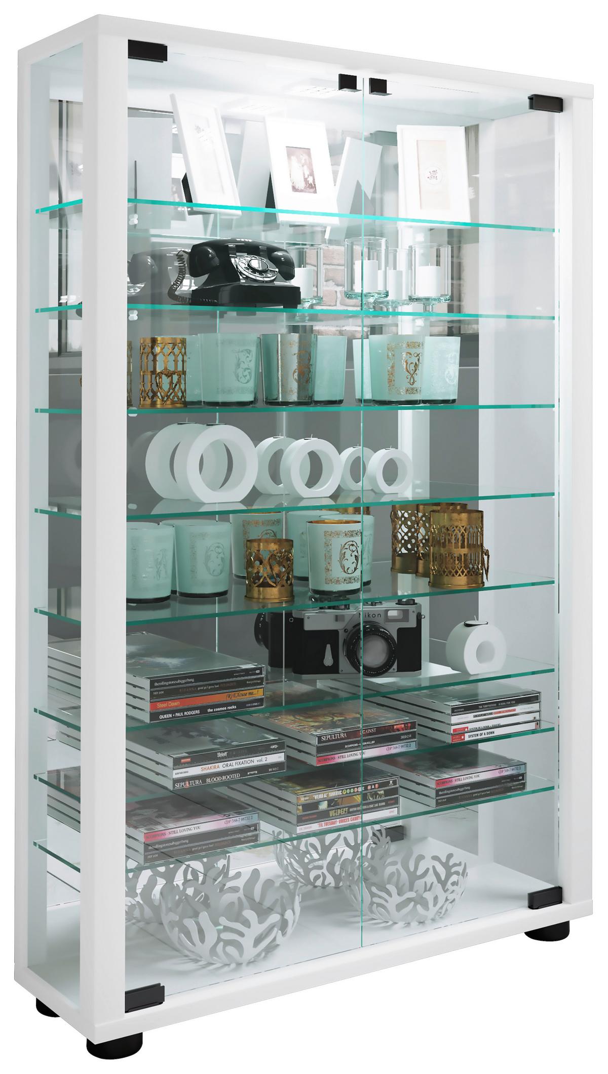 Vitrine Lumo Weiß B: 59 Cm - Schwarz/Weiß, MODERN, Glas/Holzwerkstoff (59/91,3/18cm) - MID.YOU