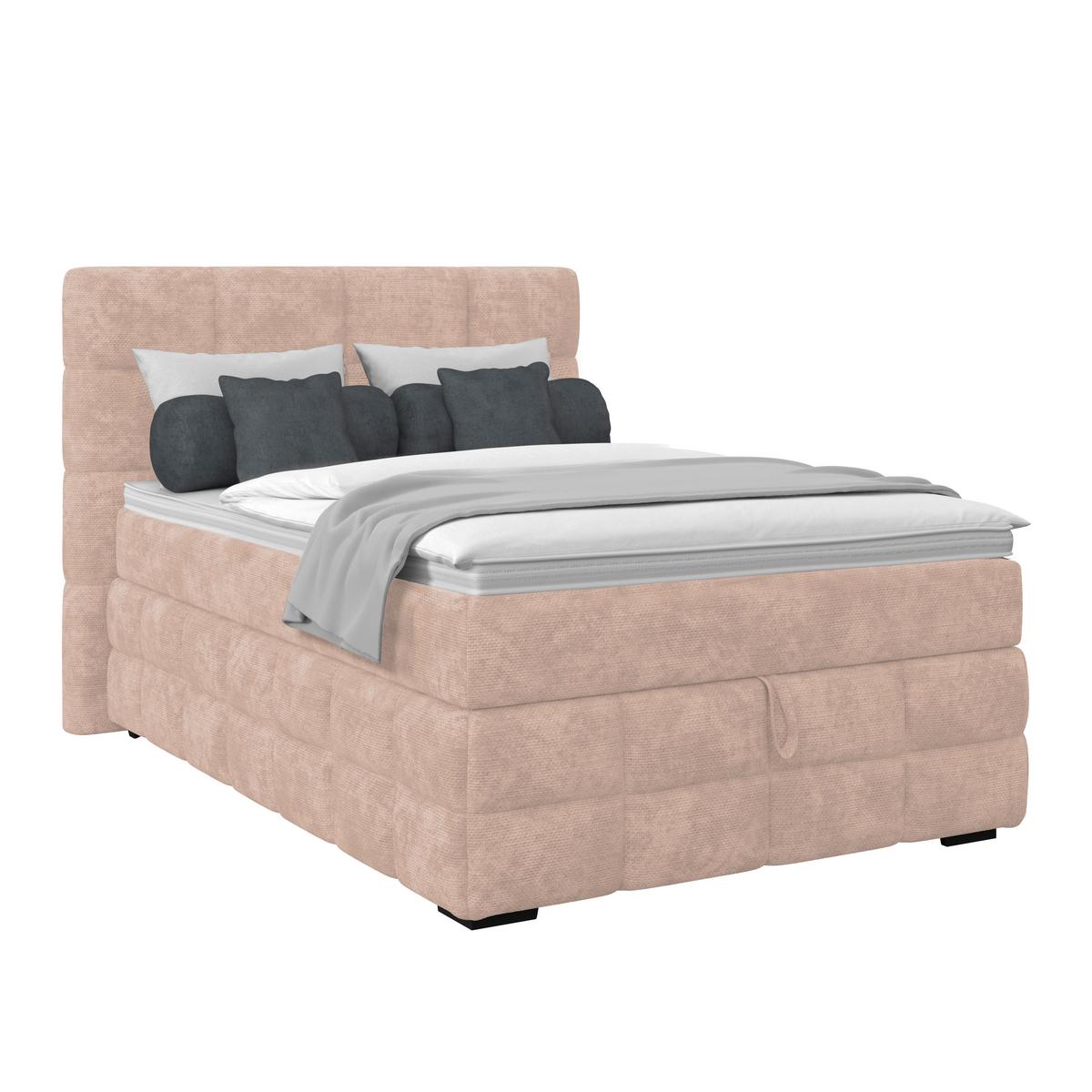 Čalúnená posteľ VEGA 140x200 cm, béžová - čierna/zelená, Trend, drevo/textil (140/200cm)