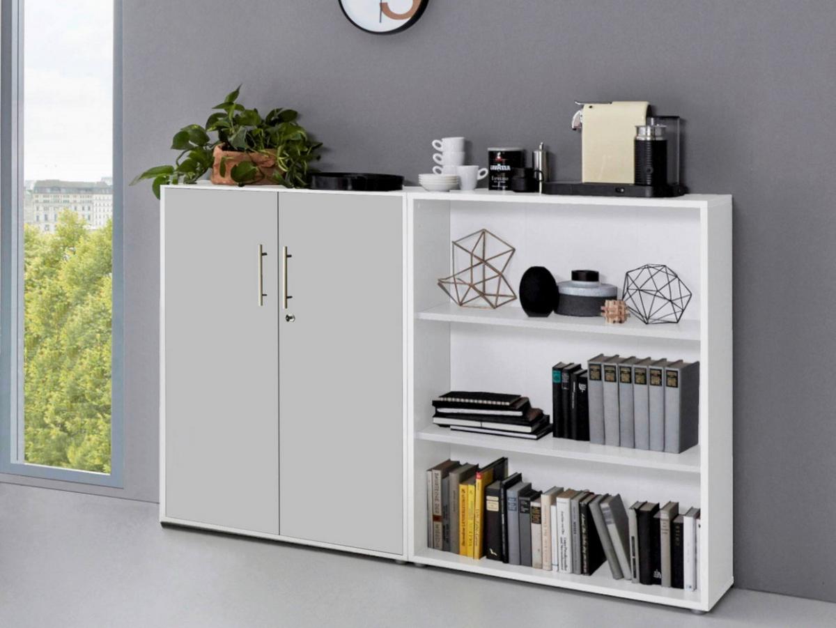 AKTENSCHRANK OFFICE EDITION-SW SET 1 NIEDR. - Hellgrau/Weiß, MODERN, Holzwerkstoff (168,8/113,6/33cm) - MID.YOU