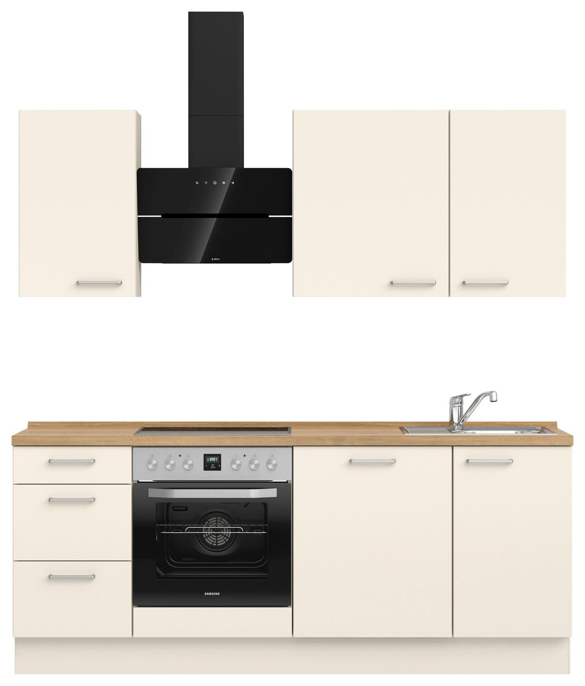 Kuchyňská linka 210 cm, magnóliová supermatná - barvy dubu/magnolie, Moderní, kov/kompozitní dřevo (210cm) - Nobilia