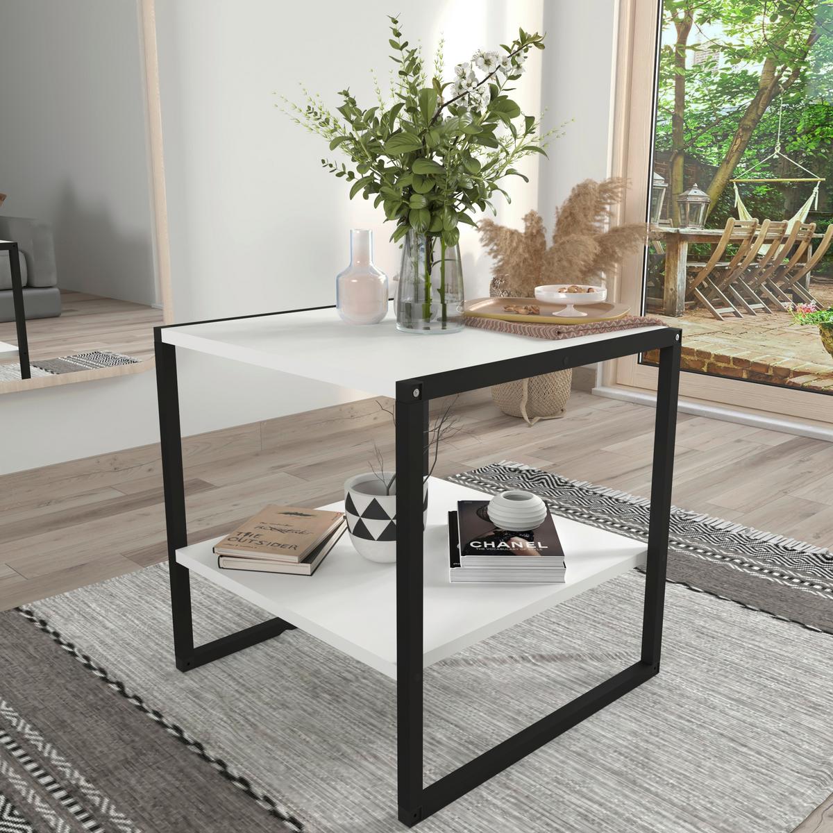 Couchtisch Insasi Weiß Schwarz - Schwarz/Weiß, Design, Holzwerkstoff/Metall (50/50/50cm) - MID.YOU