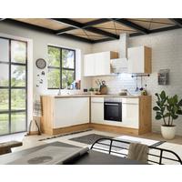 Eckküche mit Geräten 220x170 cm Weiß/Eiche Dekor, Modern - Weiß Hochglanz/Eiche Artisan, LIFESTYLE, Holzwerkstoff (220/170cm) - Respekta