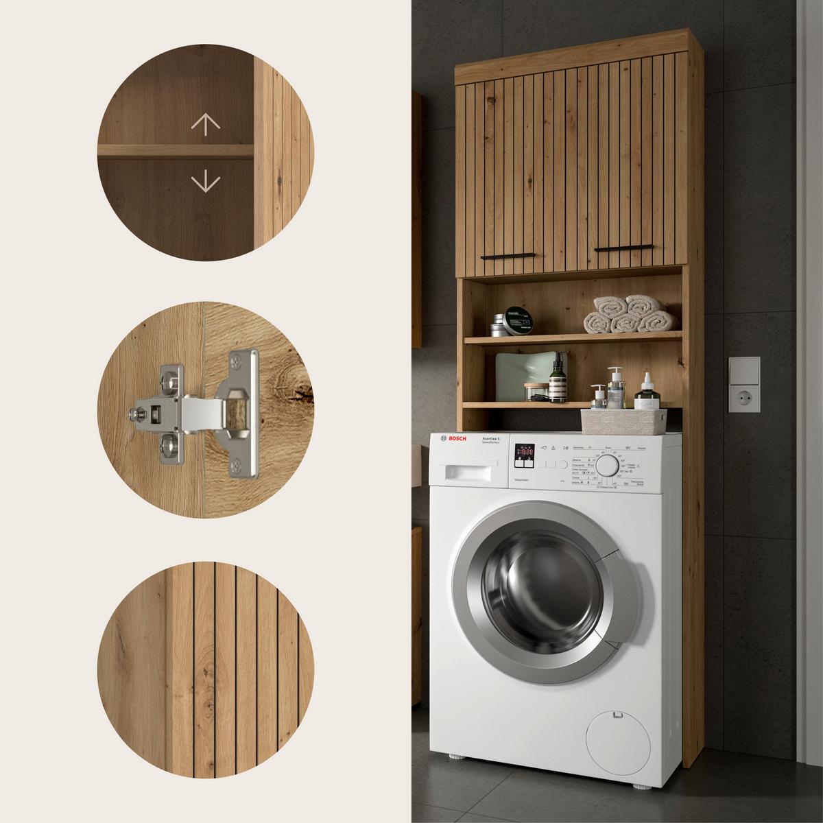 Waschmaschinenschrank Scout Eiche Artisan Dekor B: 63cm - Schwarz/Eiche Artisan, Trend, Holzwerkstoff (63/191/24cm) - MID.YOU