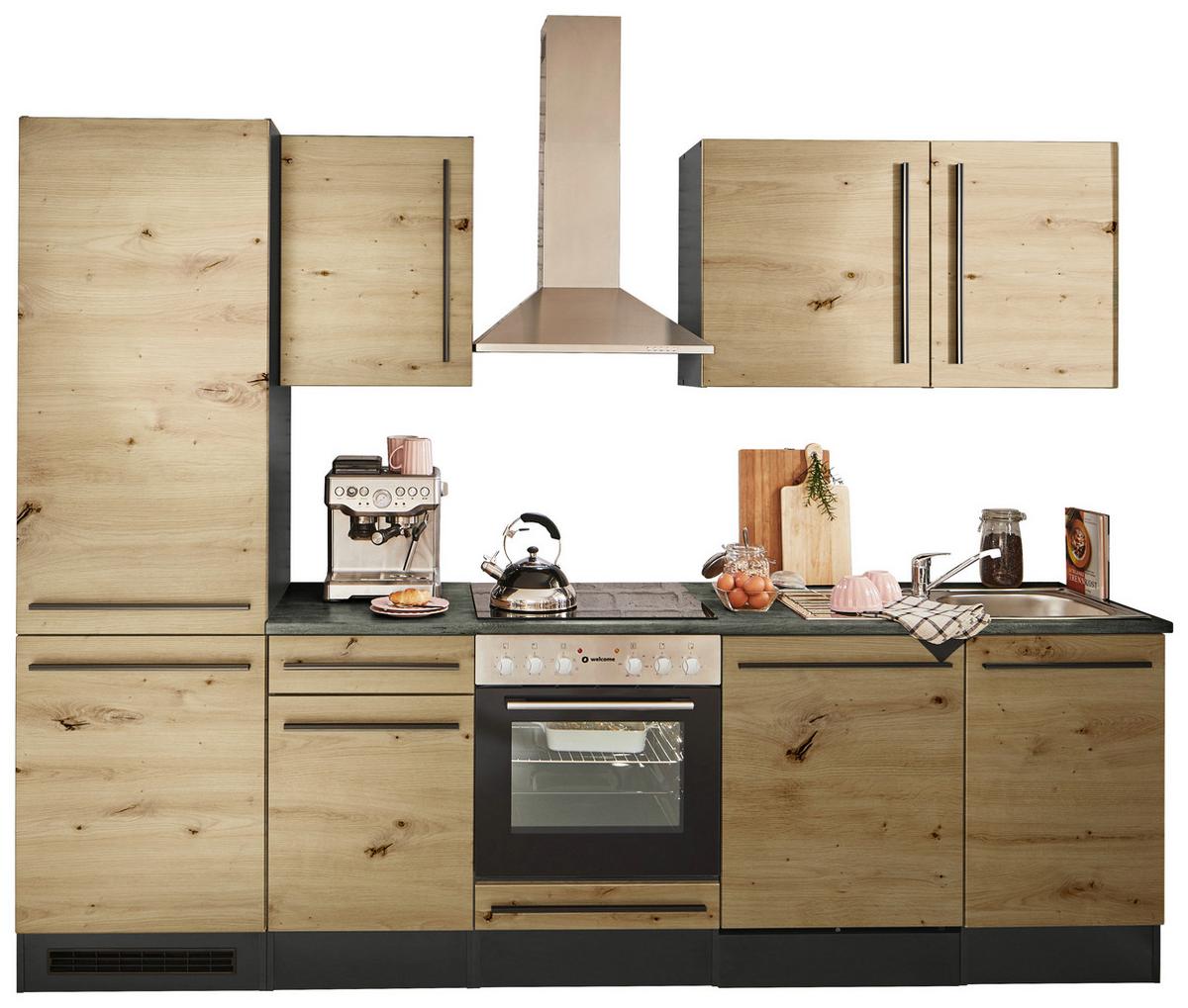 Küchenblock Jazz 8 Anthrazit/eiche Mit E-Geräten - Anthrazit/Eiche Artisan, LIFESTYLE, Holzwerkstoff (280cm) - MID.YOU