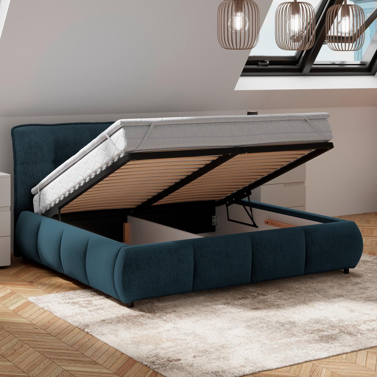 Polsterbett LIMO Dunkelblau 160x200 cm - Schwarz/Dunkelblau, KONVENTIONELL, Holz/Holzwerkstoff (160/200cm) - James Wood