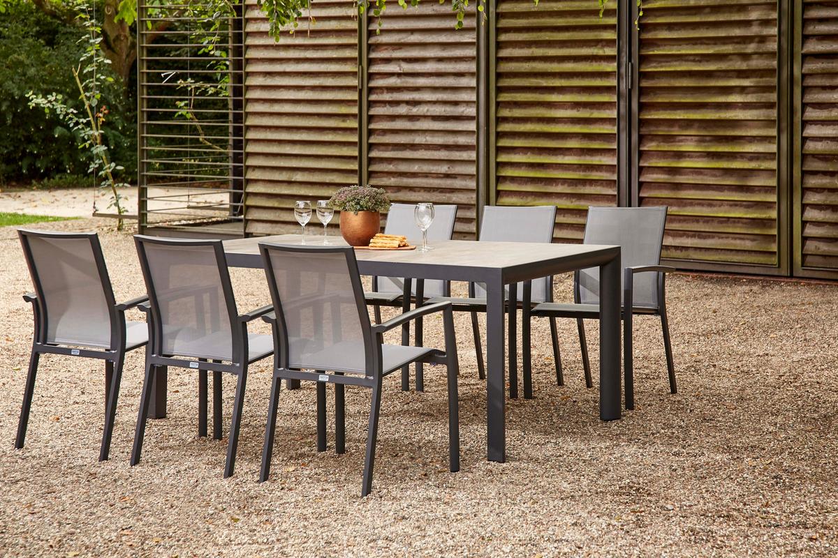 Gartengarnitur Velia 7-Teilig Metall/Textil/Keramik - Anthrazit/Schwarz, KONVENTIONELL, Keramik/Textil - Siena Garden