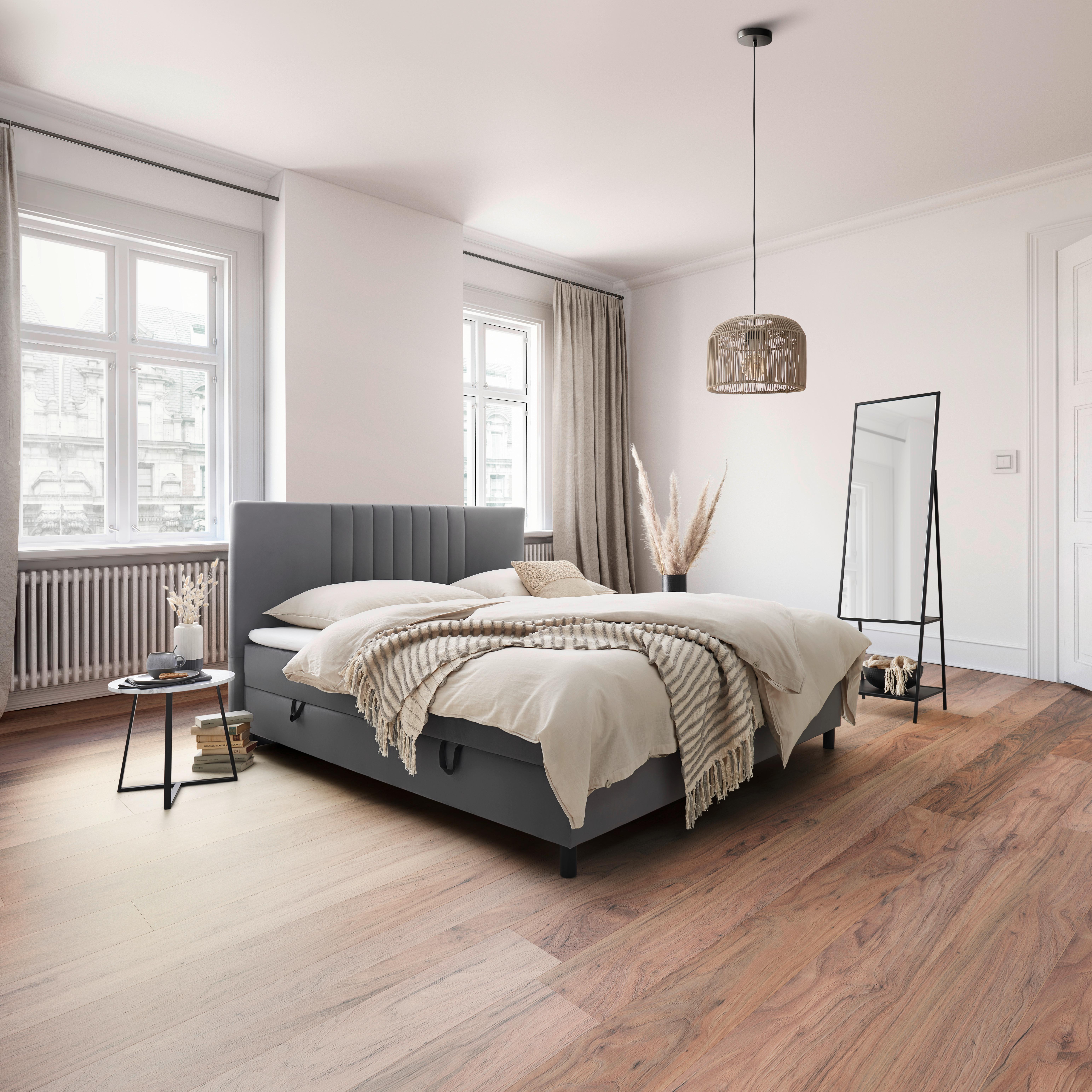 Boxspring posteľ ROMA tmavá sivá, 180x200cm - čierna/sivá, Modern, kov/drevo (180/200cm) - Bessagi Home