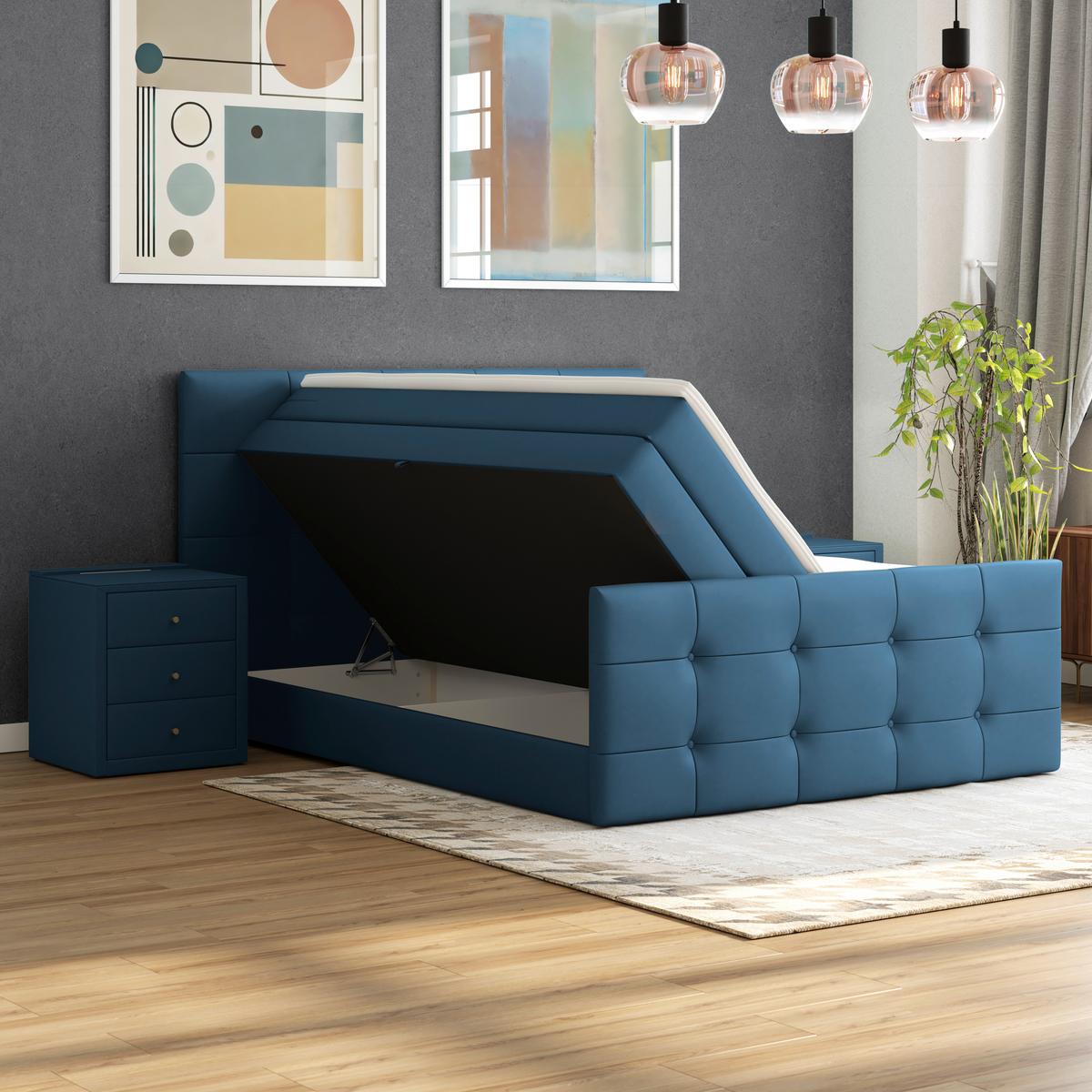 Boxspringbett Josie 160 - Schwarz/Dunkelblau, MODERN, Holz/Holzwerkstoff (160/200cm)