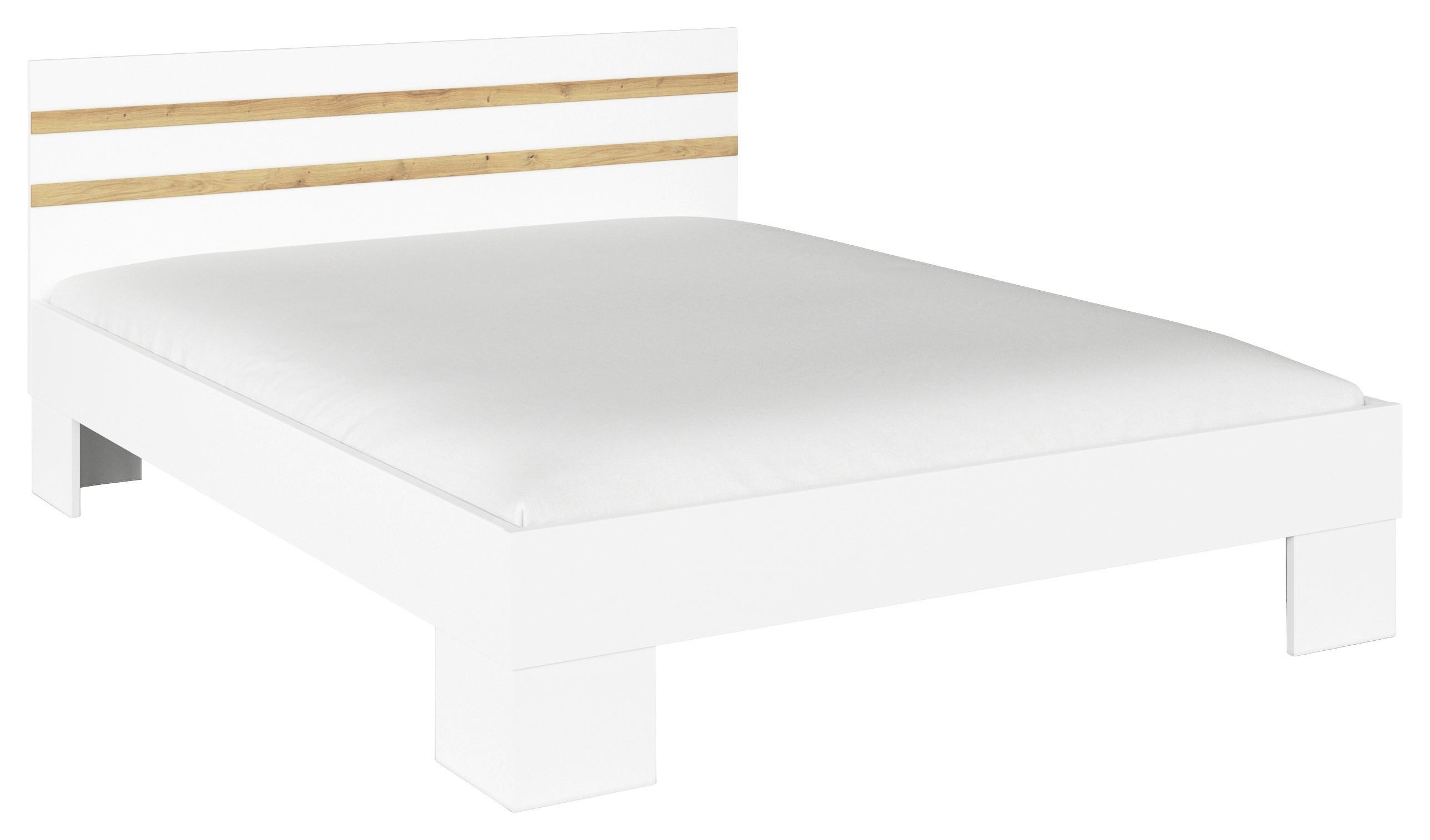 Bett Foster - Weiß/Eiche Artisan, KONVENTIONELL, Holzwerkstoff (160/200cm)