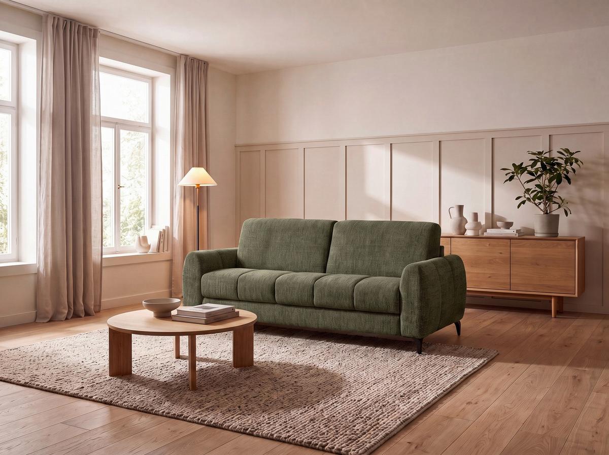 Schlafsofa inkl. Bettfunktion Webstoff grün, B:206 cm - Schwarz/Grün, MODERN, Holz/Textil (206/89/100cm)