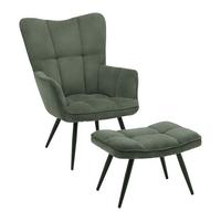 Kreslo ALEX *CENOVÝ TRHÁK*, zelený menčester, s taburetkou - čierna/zelená, Modern, kov/textil (68/100/78cm) - Mömax