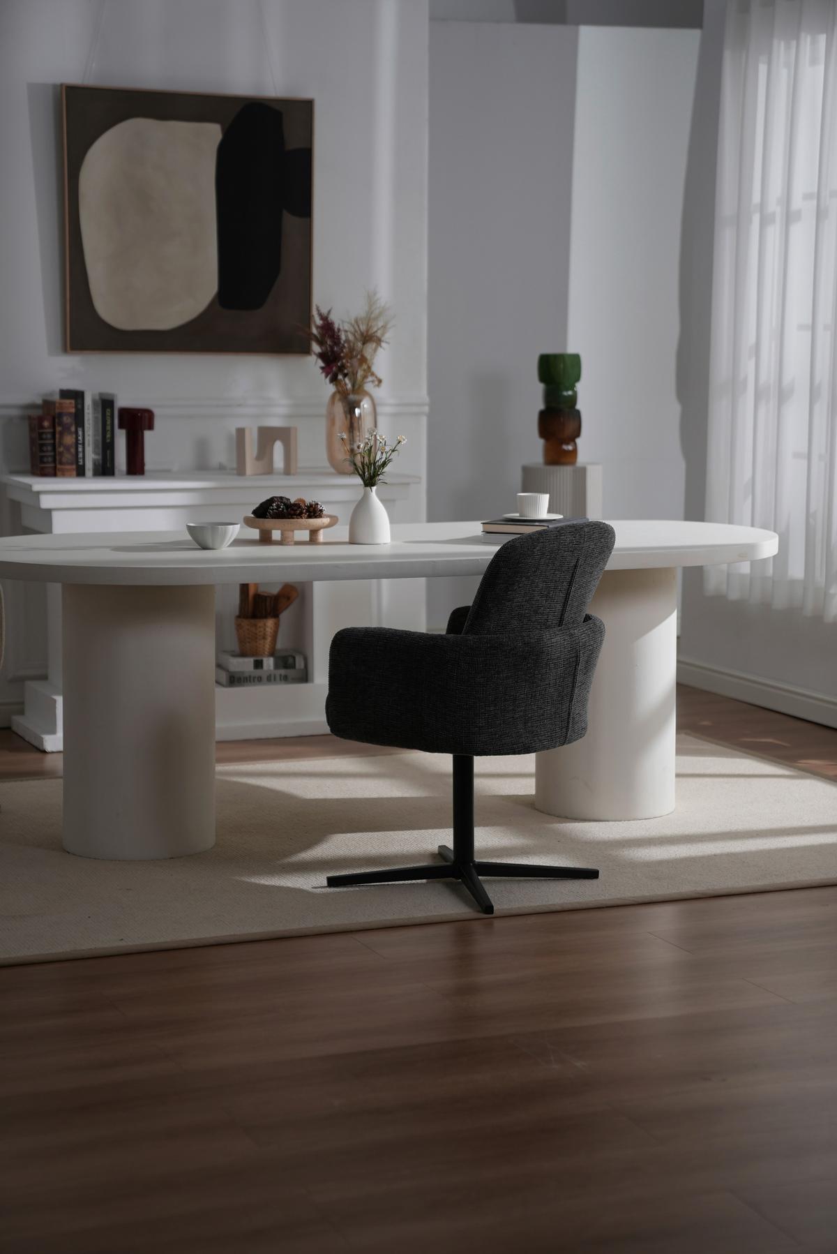 Armlehnstuhl Allison Leinenoptik Grau, B: 58 Cm - Dunkelgrau/Schwarz, LIFESTYLE, Holz/Textil (58/86/64cm) - Livetastic