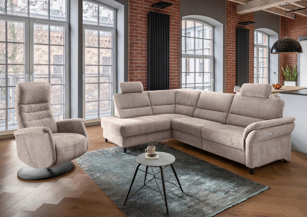 Ecksofa Cavoli Beige Relaxfunktion S: 190x266 cm - Beige/Schwarz, MODERN, Textil (190/266cm) - Livetastic