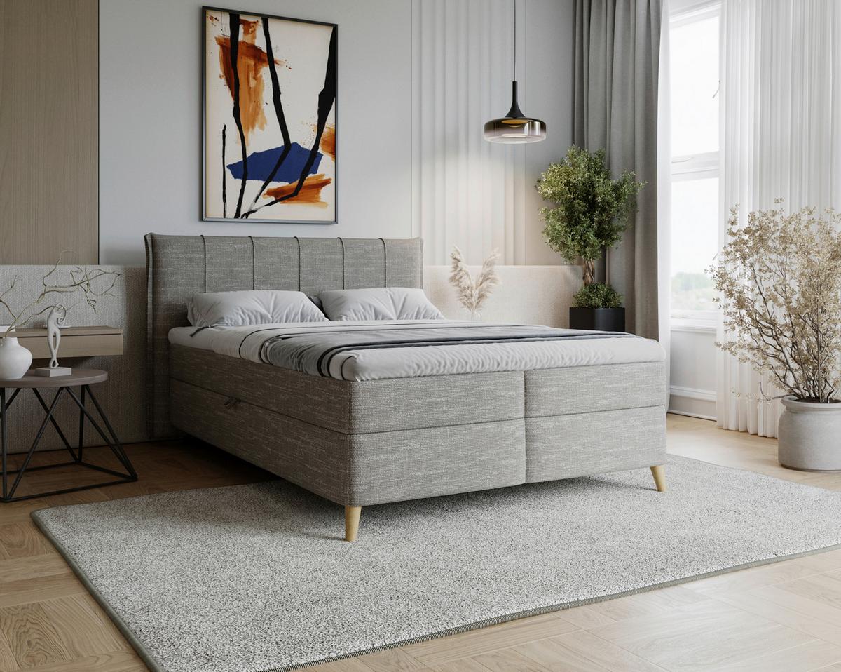 Americká posteľ VELORIA 140x200, sivá - sivá/prírodná farba, Konventionell, drevo/textil (140/200cm) - Mömax