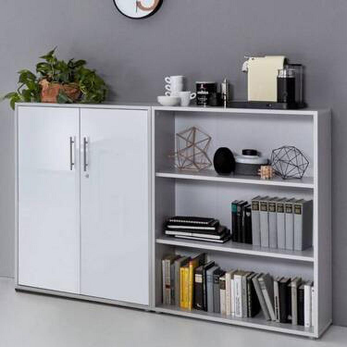 Office Edition B: 168,8 Cm Grau/weiß - Weiß Hochglanz/Grau, MODERN, Holzwerkstoff (168,8/113,6/33cm) - MID.YOU