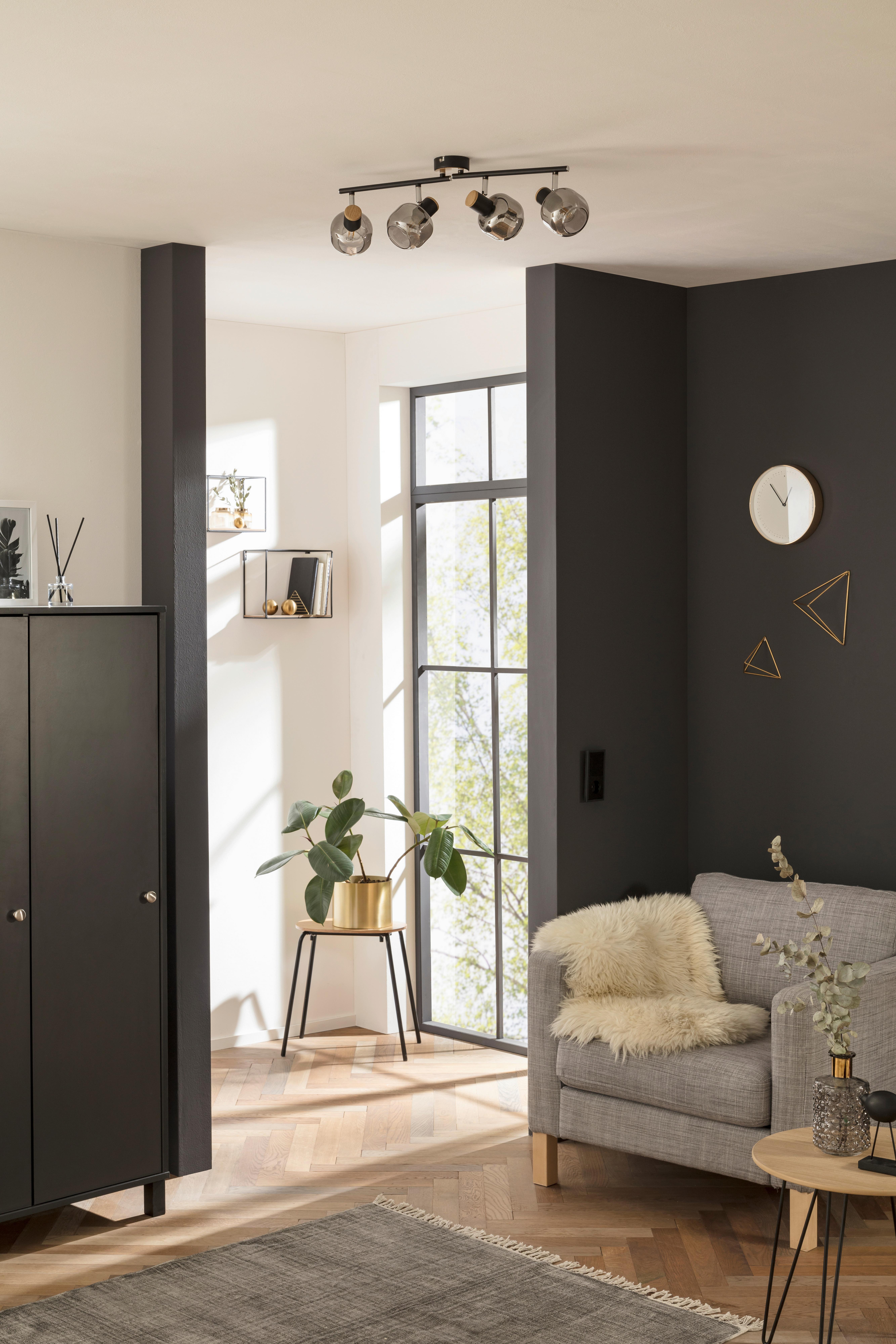 Deckenleuchte B: 58 Cm Verstellbare Spotlights - Schwarz, Design, Glas/Metall (58/16cm) - Näve