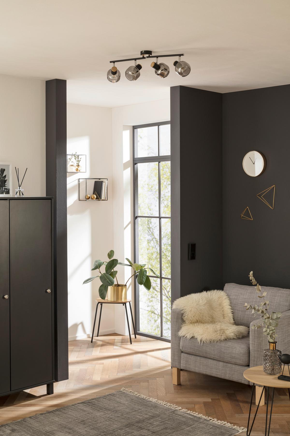 Deckenleuchte B: 58 Cm Verstellbare Spotlights - Schwarz, Design, Glas/Metall (58/16cm) - Näve