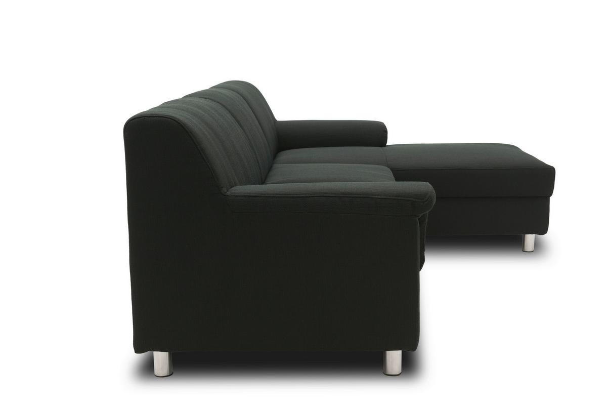 Ecksofa Jamie Rücken Echt Schwarz Webstoff - Chromfarben/Schwarz, KONVENTIONELL, Textil (251/150cm) - MID.YOU