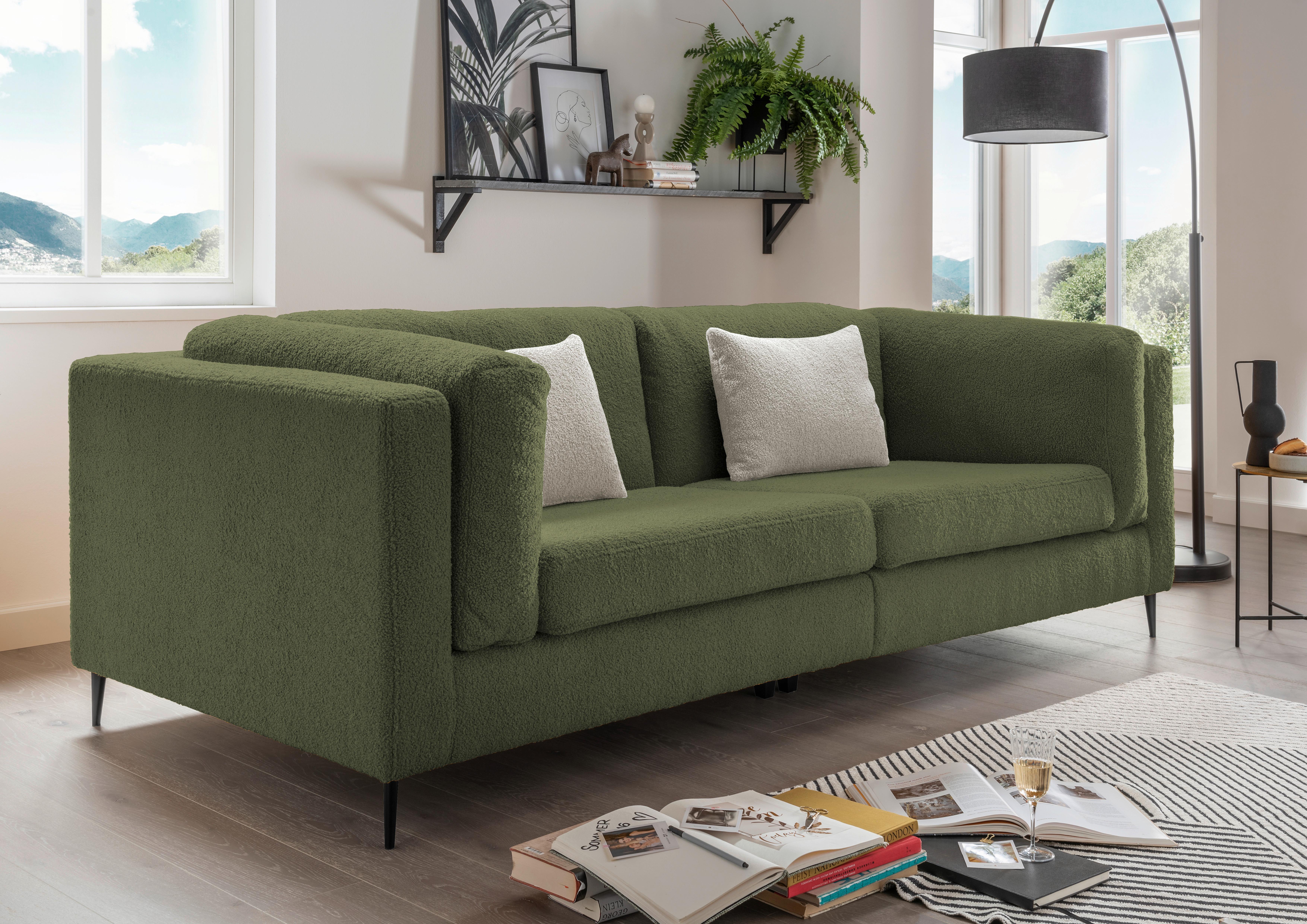 3-Sitzer-Sofa Roma Dunkelgrün Teddystoff - Dunkelgrün/Silberfarben, Design, Textil (250/82/112cm) - Livetastic