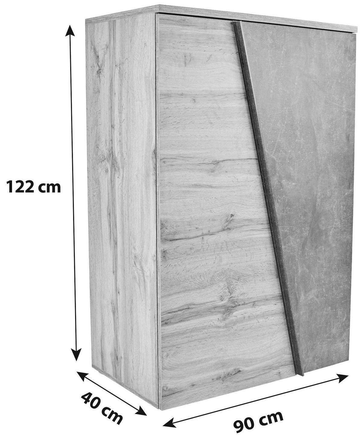 Kommode B 90cm Venedig, Wotan Eiche/beton Dekor - Eichefarben/Schwarz, MODERN, Holzwerkstoff (90/121,5/40cm)