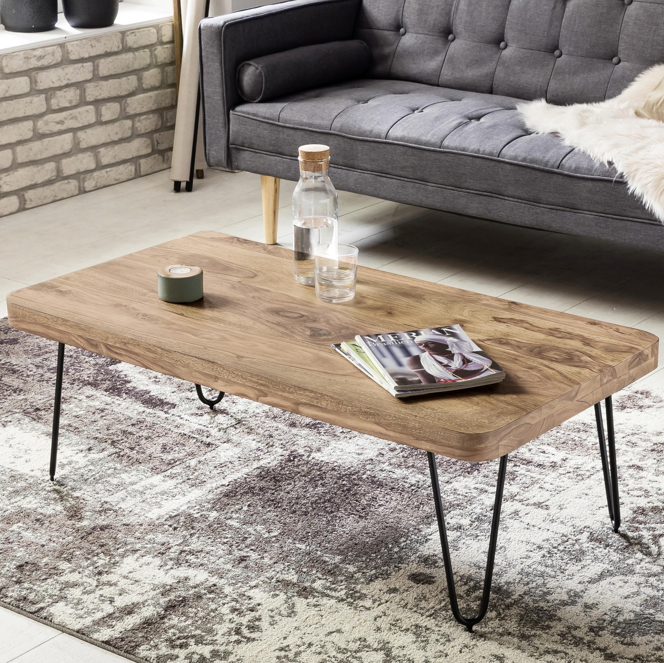 Couchtisch Mit Holzplatte Bagli, Akazie/schwarz - Schwarz/Akaziefarben, Design, Holz/Metall (115/60/40cm) - MID.YOU