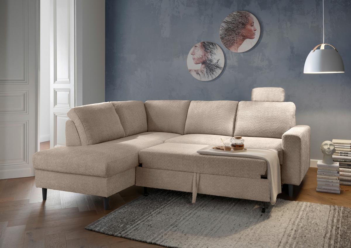 Eckschlafsofa Passione, Beige S: 200x242 Cm - Beige/Schwarz, MODERN, Textil (200/242cm) - Livetastic