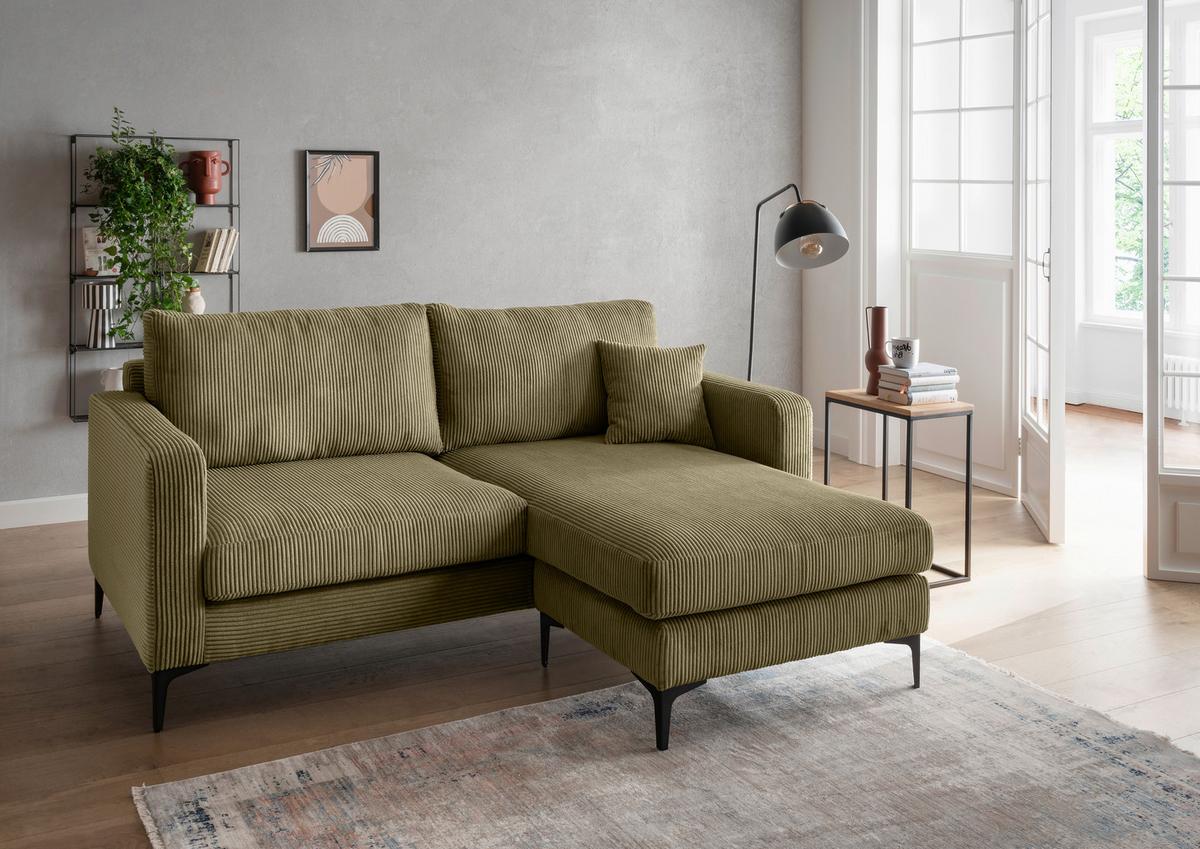 Ecksofa Eliza, Olivgrün S: 204x153 cm - Schwarz/Olivgrün, Basics, Textil (204/153cm) - Livetastic