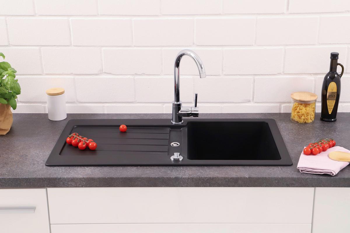 Spüle Atlanta Schwarz 86x20,5 Cm - Schwarz, Basics, Stein (86/20,5/43,5cm) - Respekta