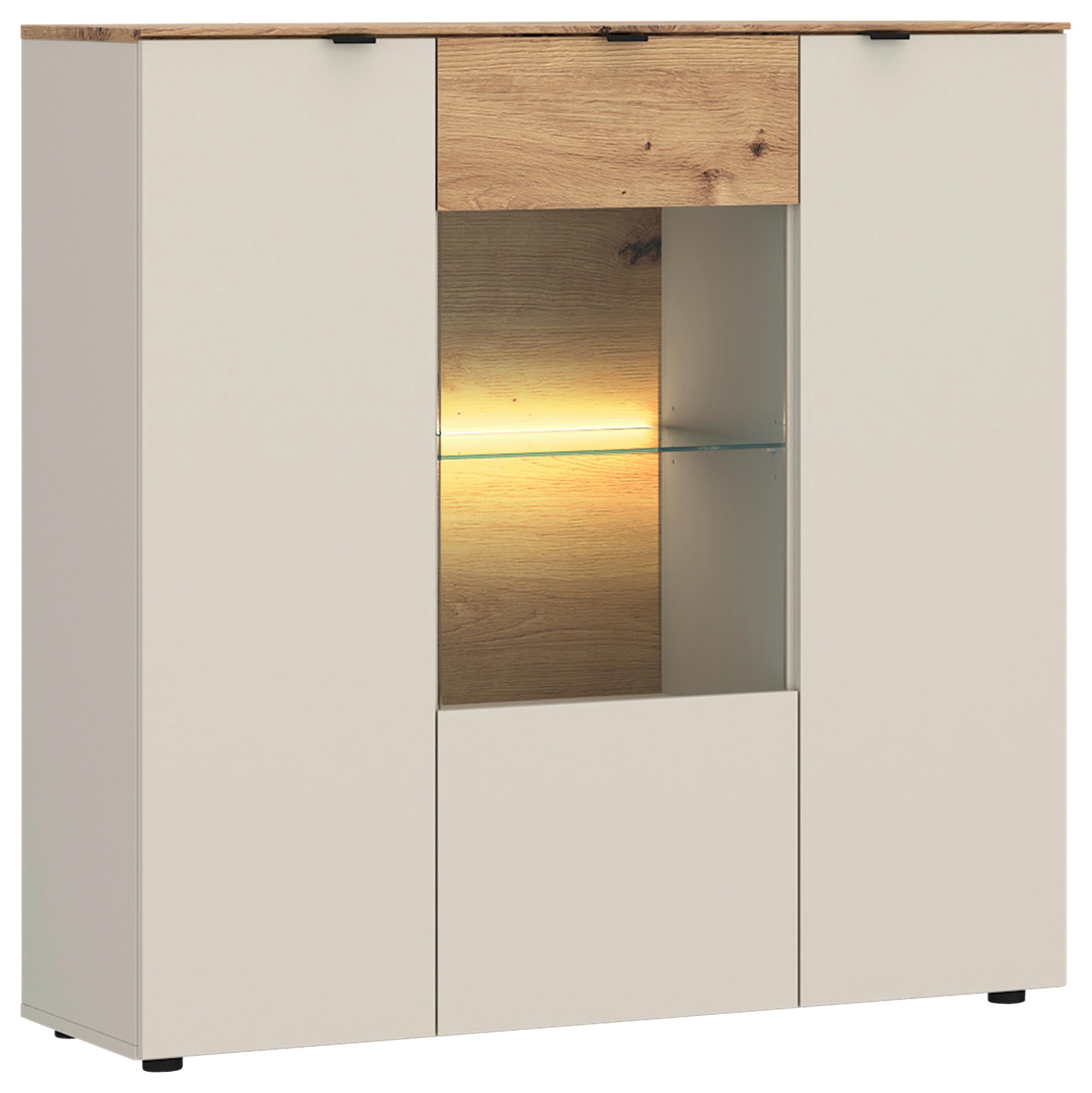 Vitrine Viona Kaschmir/Eichefarben B: 115cm - Kaschmir/Schwarz, Basics, Glas/Holz (115/116/40cm)