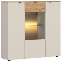 Vitrine Viona Kaschmir/Eichefarben B: 115cm - Kaschmir/Schwarz, Basics, Glas/Holz (115/116/40cm)