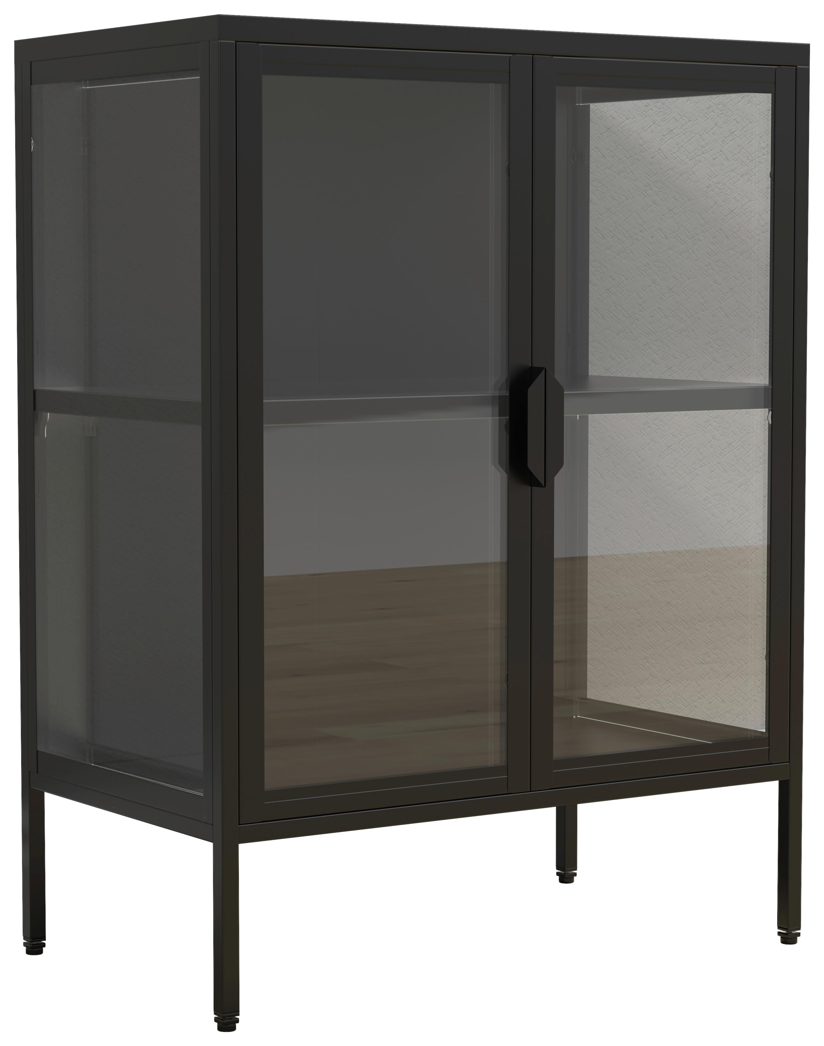 Vitrine Floka Schwarz B: 60 cm - Transparent/Schwarz, Design, Glas/Metall (60/80/35cm) - MID.YOU