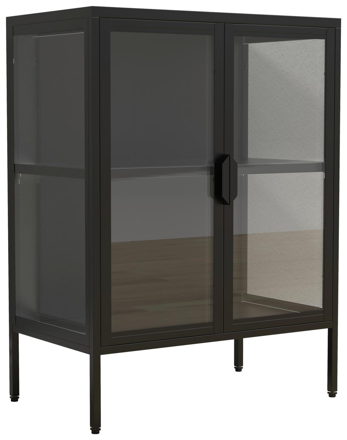 Vitrine Floka Schwarz B: 60 cm - Transparent/Schwarz, Design, Glas/Metall (60/80/35cm) - MID.YOU