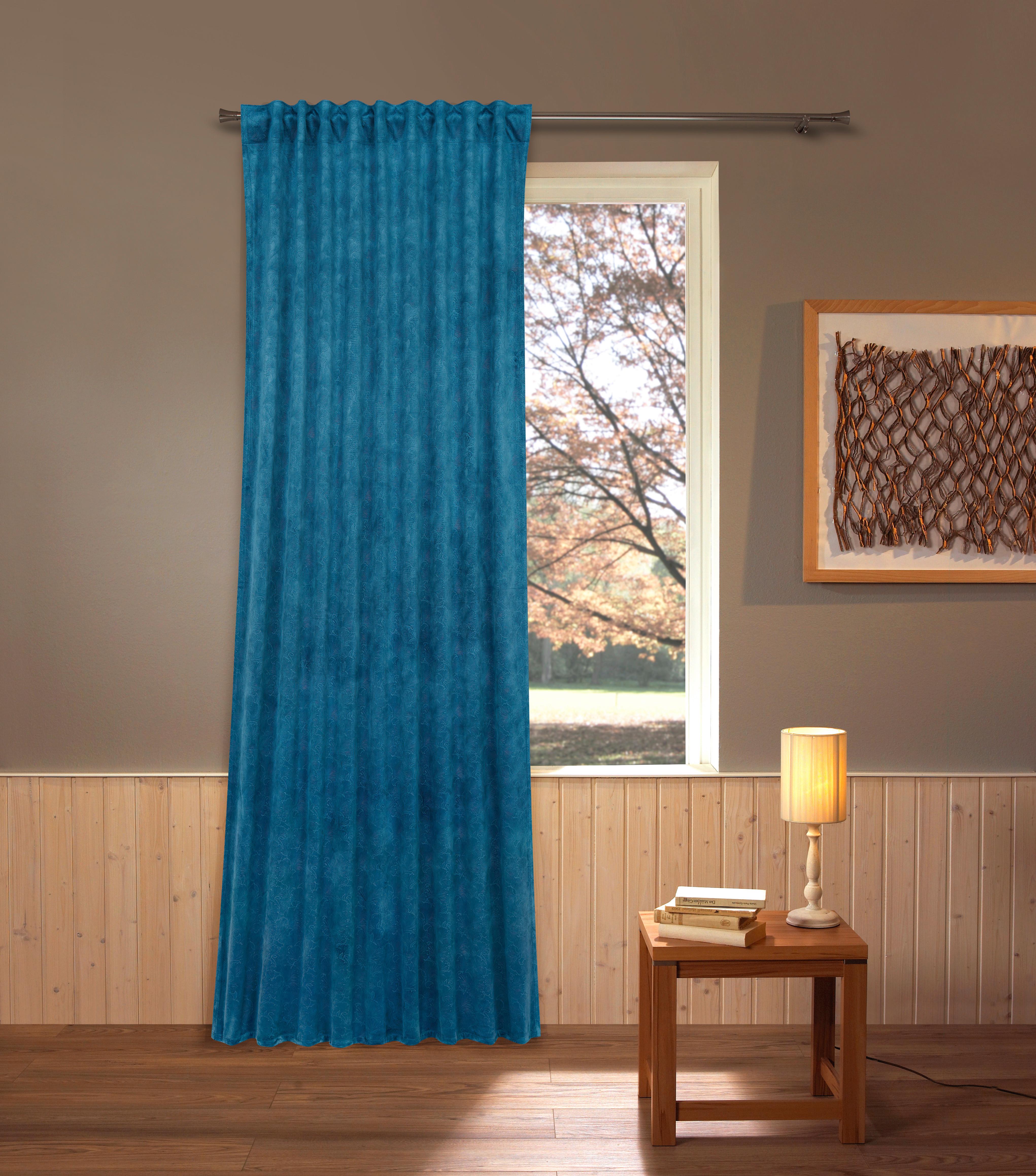 Készfüggöny Kb. 135/245cm - olajkék, Romantik / Landhaus, textil (135/245cm) - James Wood