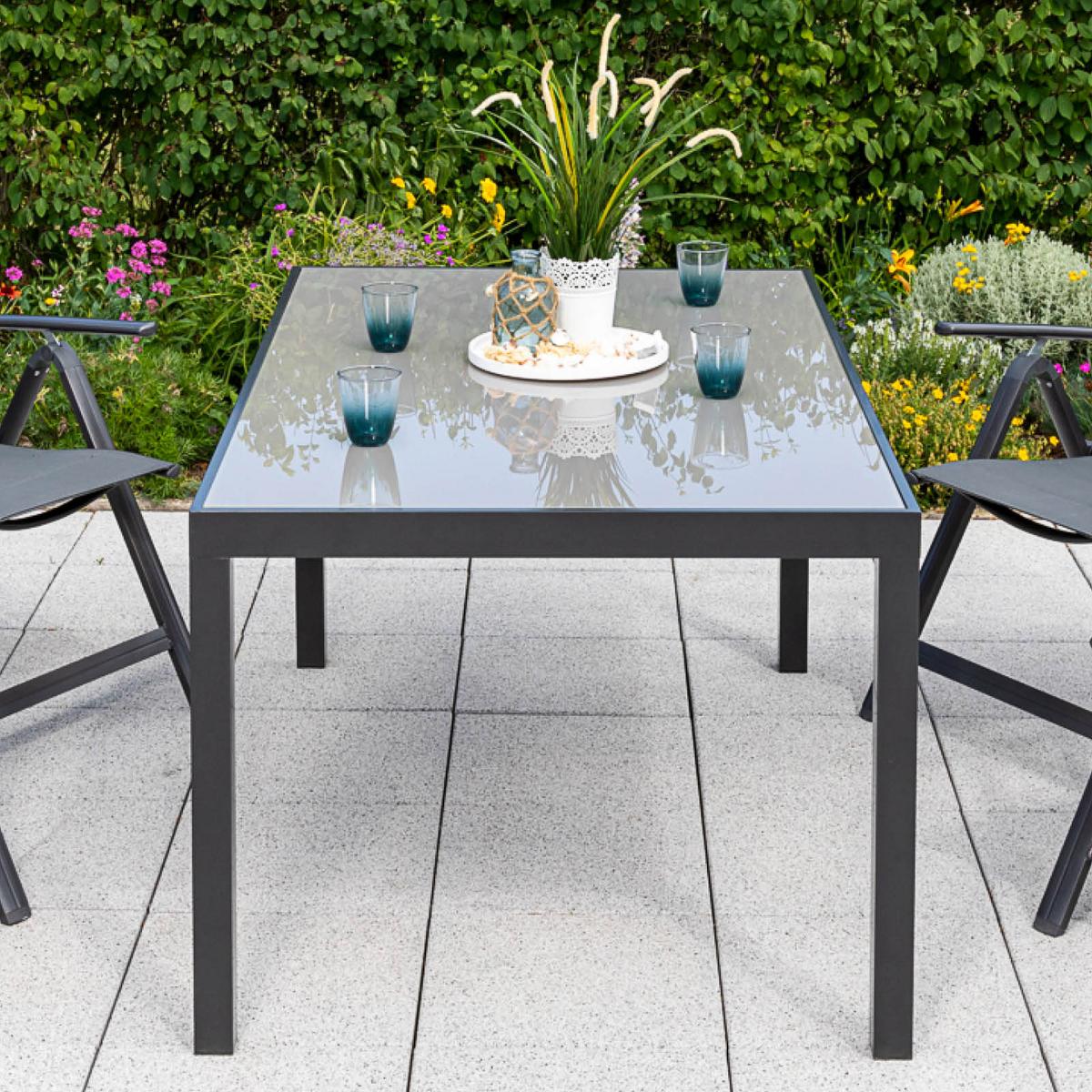 Gartengarnitur 5-Tlg. Taviano Metall/Textil/Glas - Graphitfarben/Grau, ROMANTIK / LANDHAUS, Glas/Textil - Gardenson