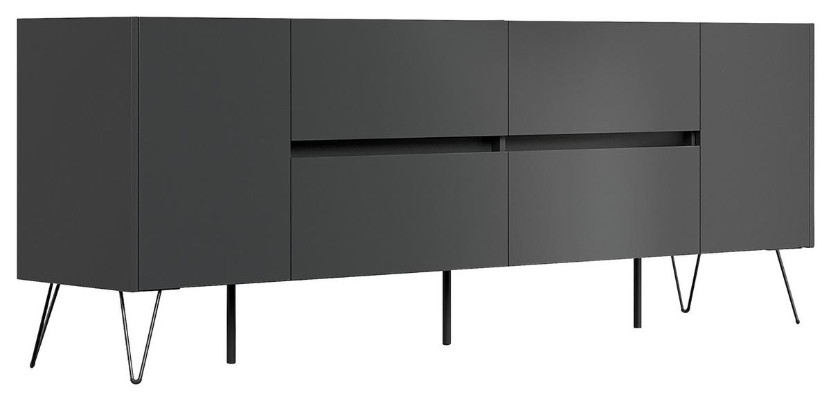 Sideboard Posseik Industrial Graphitfarben B: 199 cm - Schwarz/Graphitfarben, Design, Holzwerkstoff (199/75,8/42cm) - MID.YOU