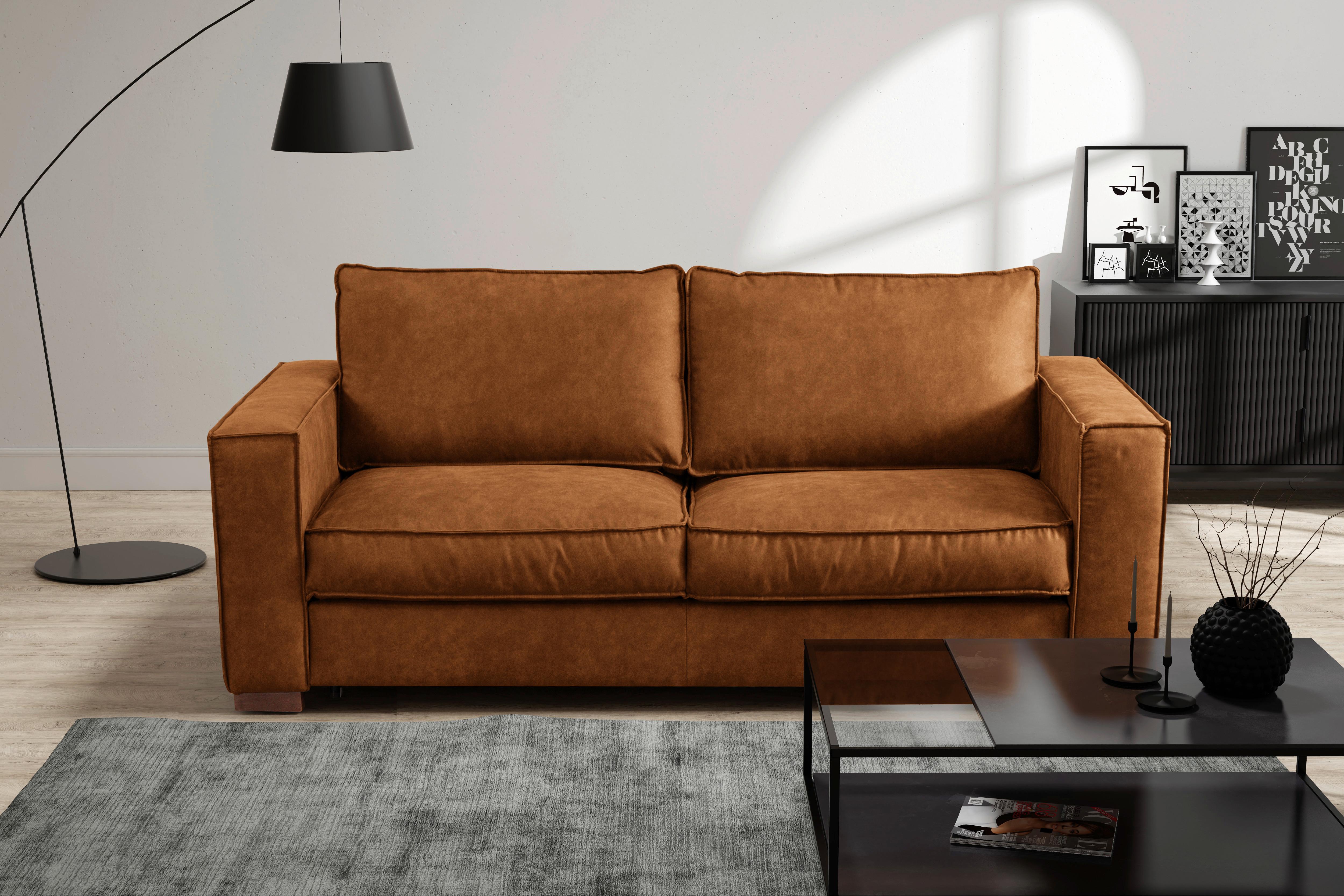 Schlafsofa Texas Cognac Mikrofaser, B: 203 Cm - Cognac/Dunkelbraun, Design, Textil (203/85/99cm) - MID.YOU