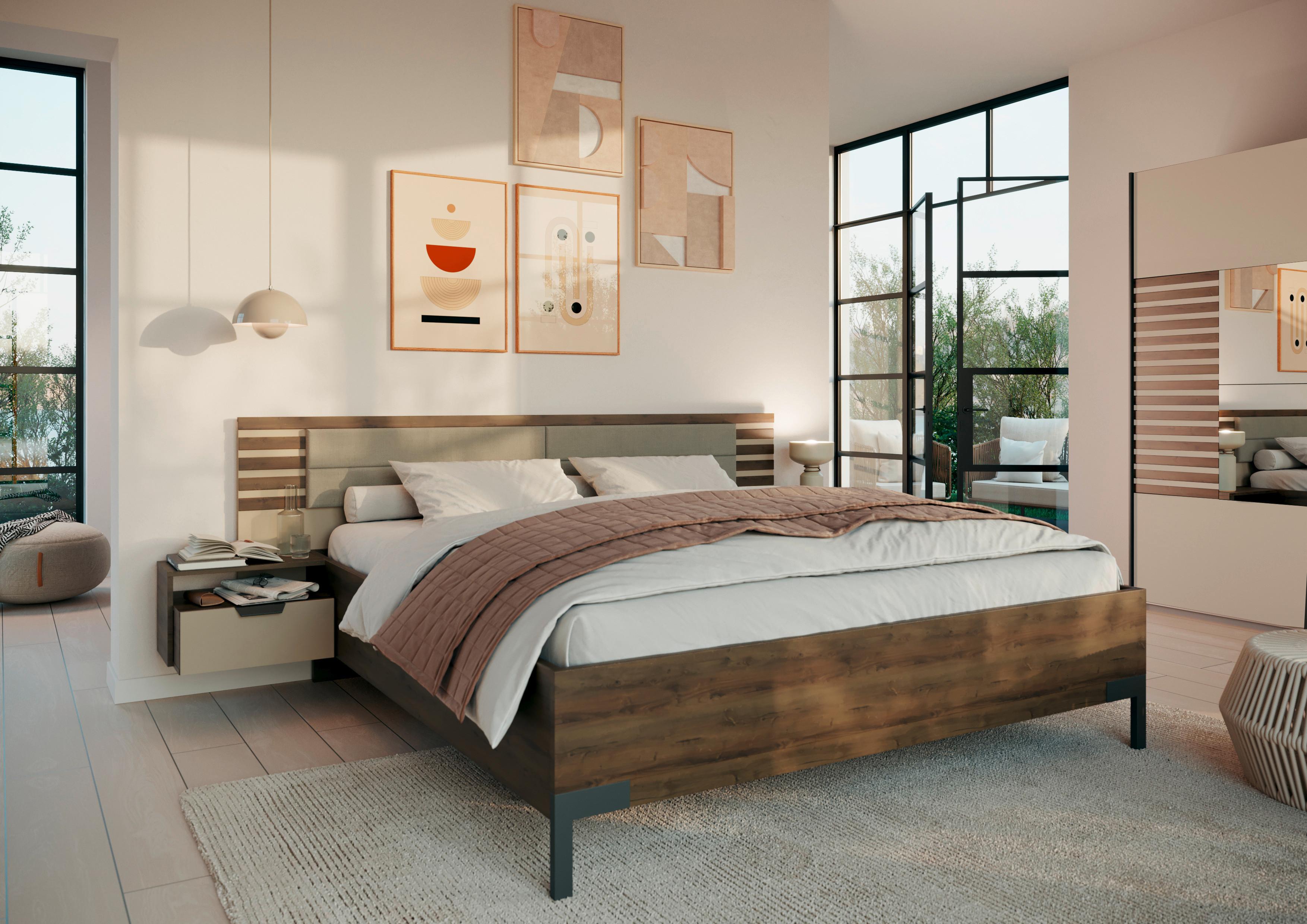 Bettanlage Barea Champagner Eiche Dekor - Eiche dunkel/Champagner, MODERN, Holzwerkstoff (180/200cm) - Rauch Möbel