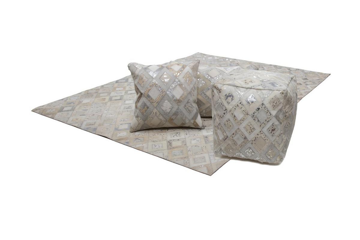Pouf Dazzle Creme/Grau Silberfarben B: 45 cm - Silberfarben/Creme, Design, Leder (45/45/45cm) - Kayoom