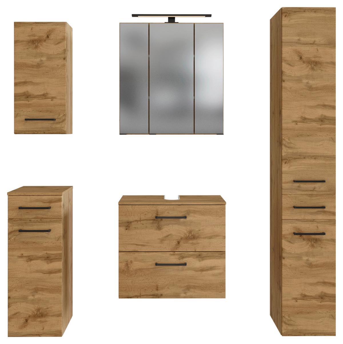 Badmöbel-Set 5-Tlg. Manchester B: 120 cm Eiche Wotan Dekor - Eichefarben, MODERN, Holzwerkstoff (120cm) - Held