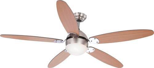 Deckenventilator Rolan Nickel 5 Holzflügel, Led-Leuchte - Buchefarben/Graphitfarben, KONVENTIONELL, Glas/Holz (132/40,6cm) - Globo