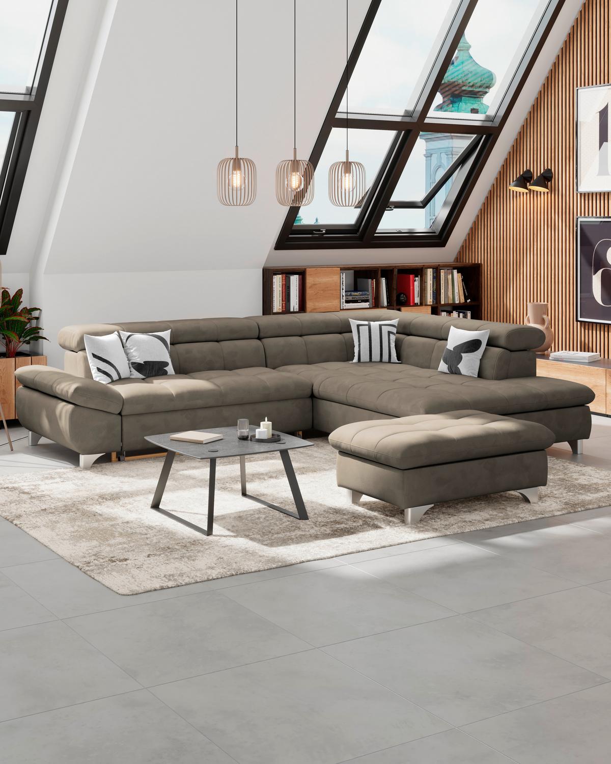 Hocker Gemini Taupe, B: 108cm - Taupe/Chromfarben, KONVENTIONELL, Textil (108/46/108cm)