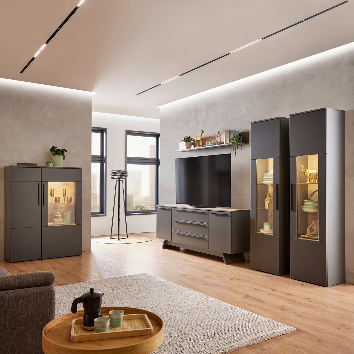 TV-Element Atlanta B: 200,1 cm Grau/Eiche Dekor - Eichefarben/Grau, MODERN, Holzwerkstoff (200,1/80,2/46,2cm)