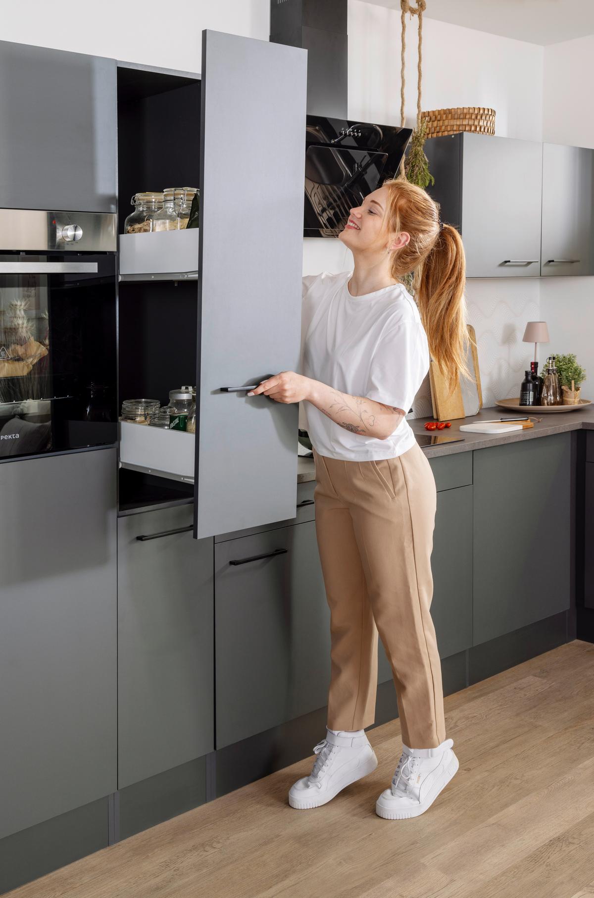 Eckküche Oliver Dunkelgrau S: 310x172cm - Dunkelgrau/Grau, Design, Holzwerkstoff (310/172cm) - Respekta